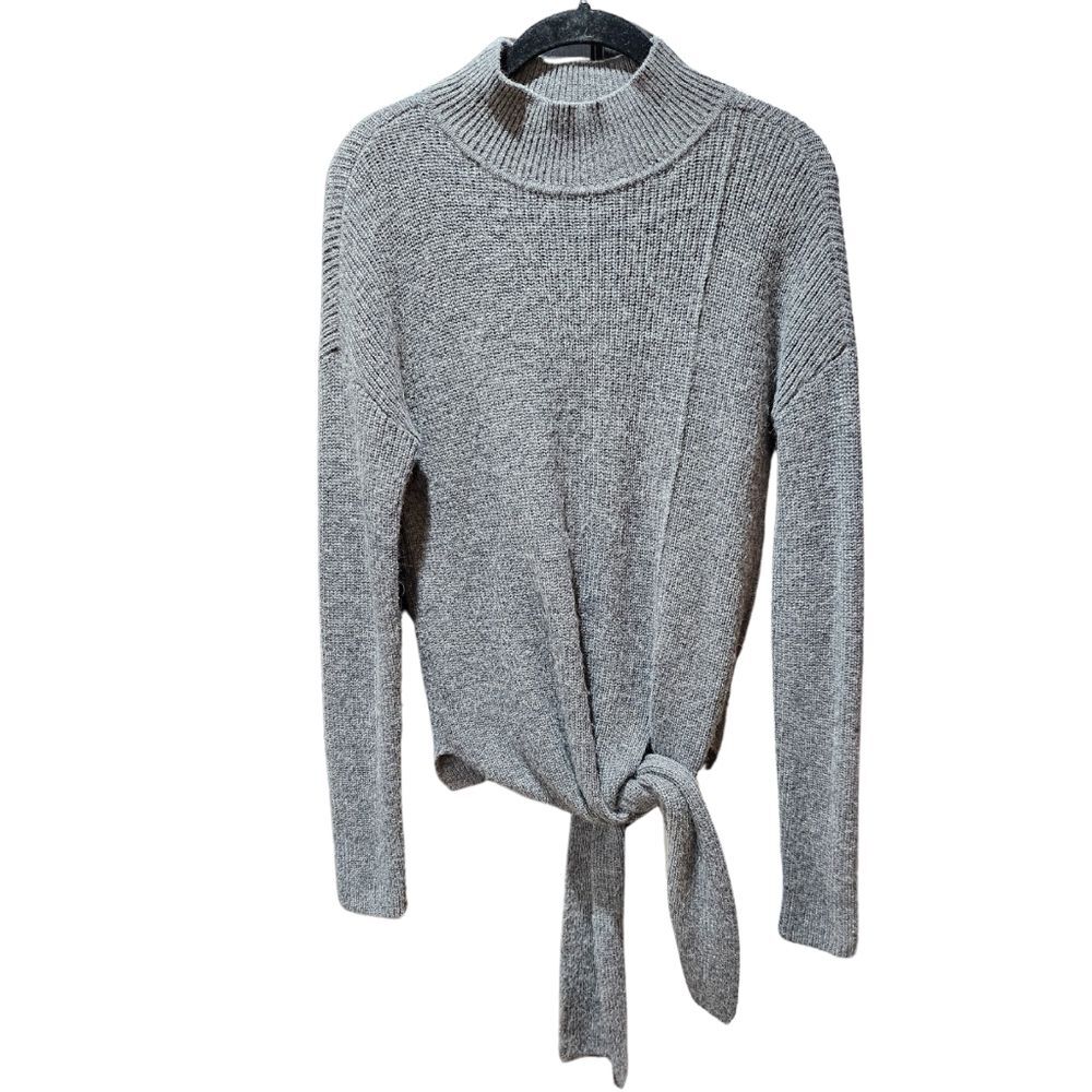 Halogen Alpaca Wool Blend Tie Waist Mock Neck Sweater Gray Women's Size Small